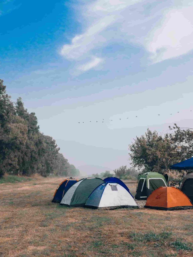 Instant tents setup on ground