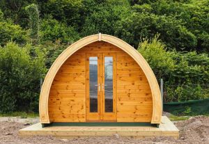 Wood glamping pod front view