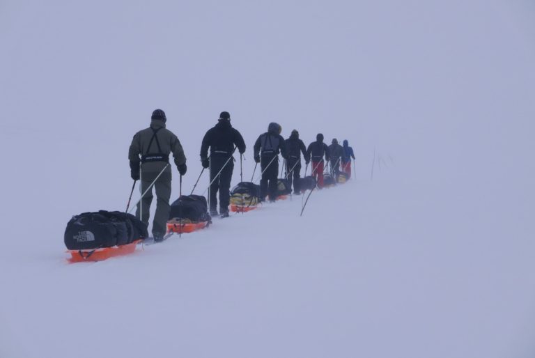 pulling pulk sleds through snow