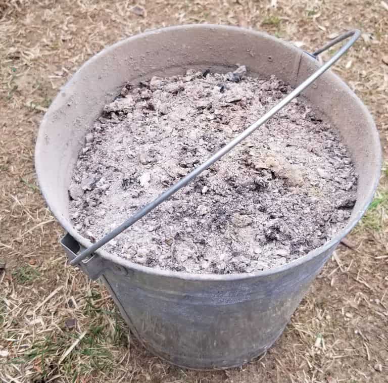 hardwood ash in a bucket