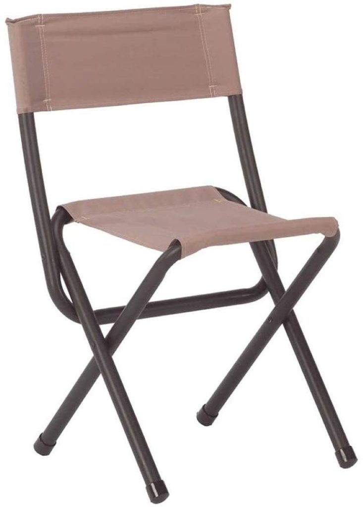 Metal frame folding camp chair with fabric seat and back. 