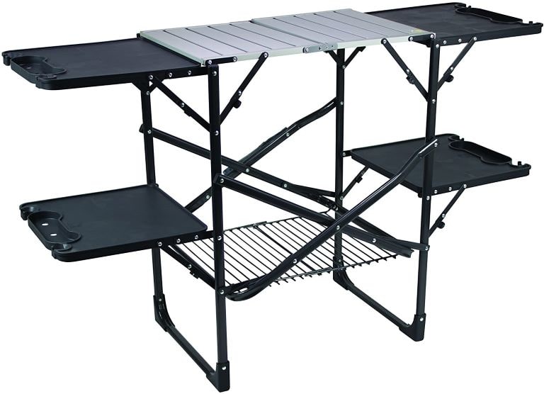 6 surface foldable portable camping griddle and grill table/stand.