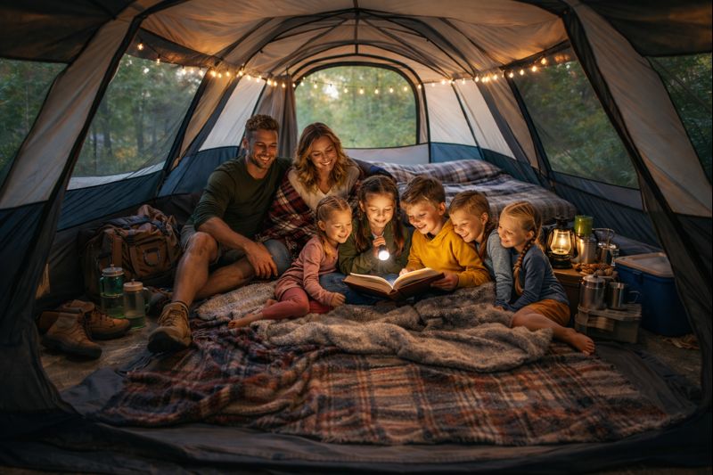 Family of 6 in a spacious tent