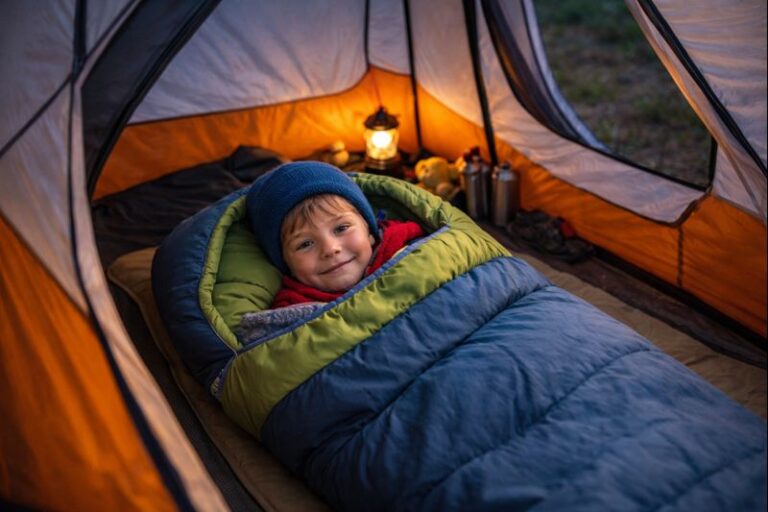 small child in a cold weather sleeping bag