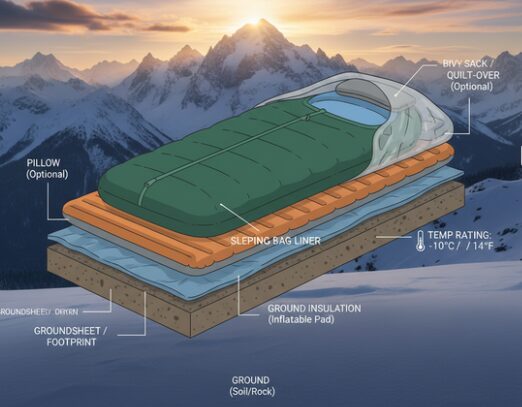 Camping sleep diagram labelled