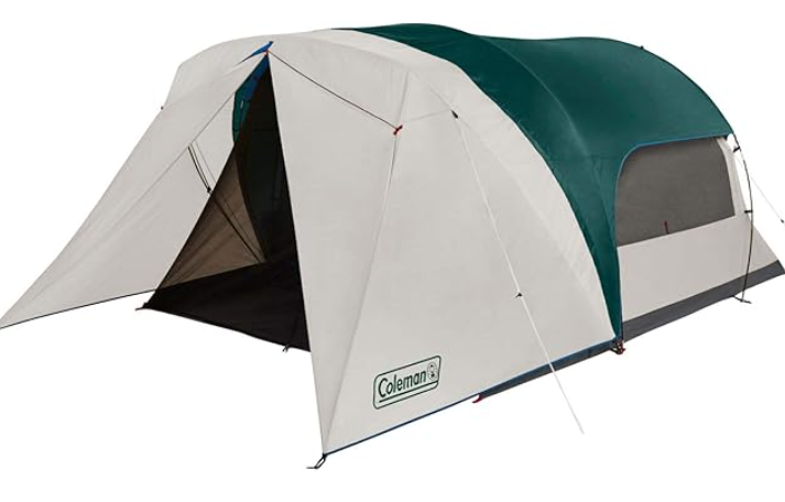 A green and taupe 6 person tent