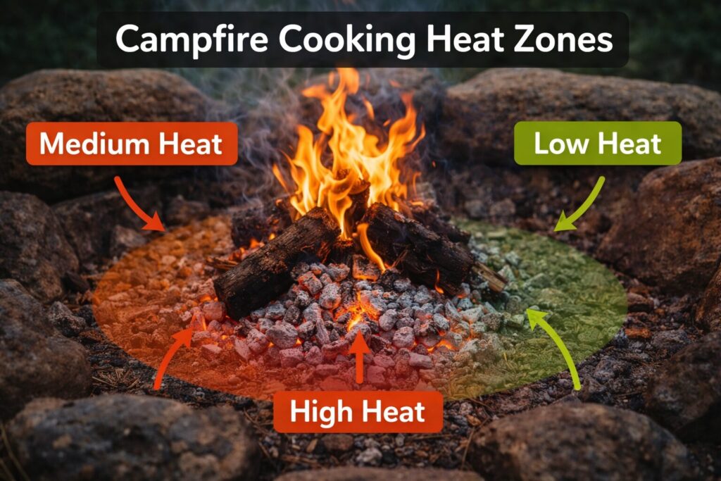 campfire cooking over coals