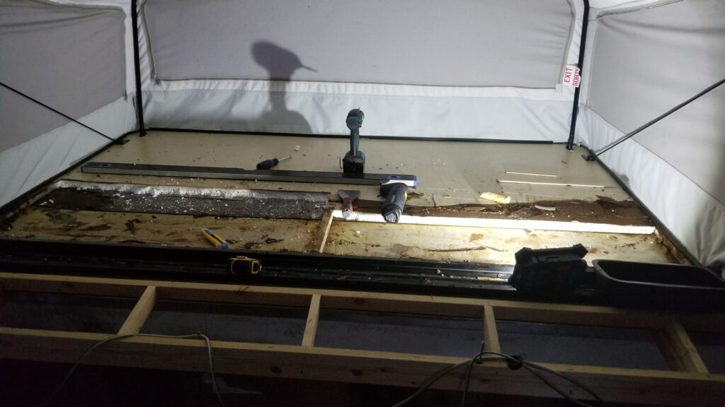A water damaged RV bed
